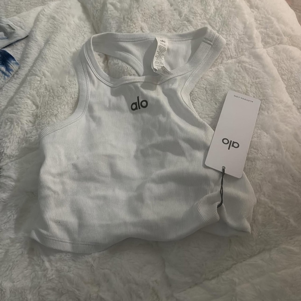 Alo White Ribbed Tank Top